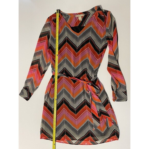 Banana Republic Factory Dress Chiffon Lined Orange Pink Red Striped Tie Waist 2 - Picture 4 of 7